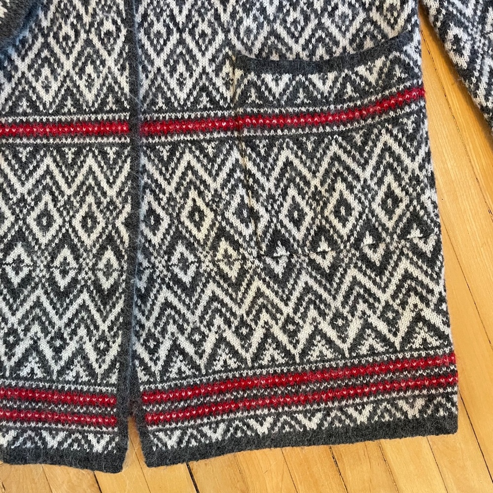 ASPEN Fair Isle Nordic Scandi Duster Sweater Cardigan Shawl Collar Pockets - Picture 3 of 11